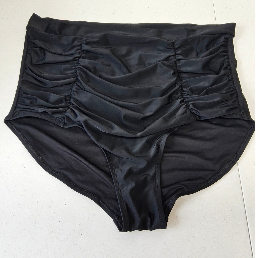 Shapermint Essentials Swim Bottoms Women 3XL Black High Waisted Ruched Front